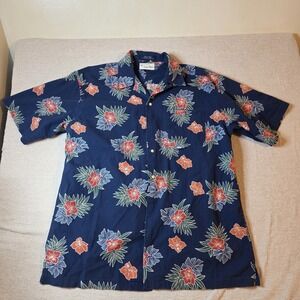 Tommy Hilfiger Hawaiian Shirt Men's Large Blue Floral Short Sleeve